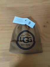 UGG Logo Knit Cuff Beanie Unisex Brown One Size NWT New
