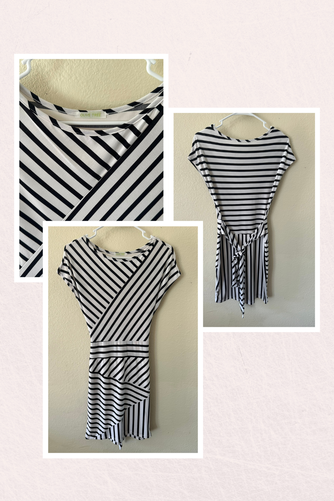 Olive Tree Lined Black and White Striped Dress in Size Large-image