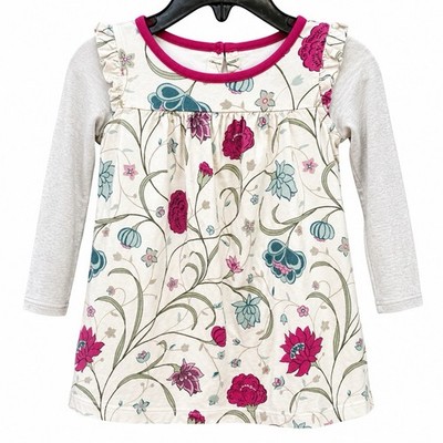 Tea Collection Girls 12-18M Dress Cream Floral Ruffle Long Sleeve Cotton