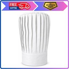 Sunrise Pleated Tall Chef Hat White Adjustable for Cooking Grilling BBQ