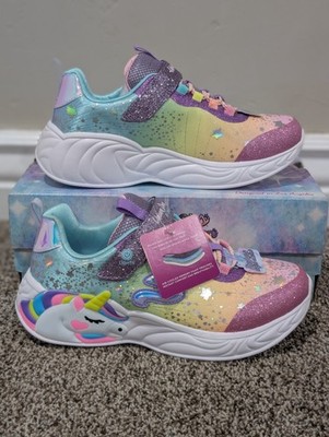 Size 2 Youth Girl's Skechers Magical Collection S Lights Unicorn Dreams Sneakers