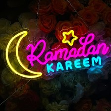 Ramadan Mubarak Neon Sign Moon Stars Islamic Wall Decor Eid Holiday Gift