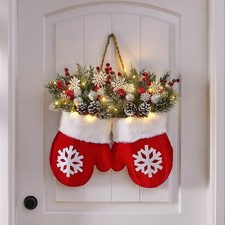 Christmas Glove-shaped garland wreath - Holiday Door sign, XMAS Ornament