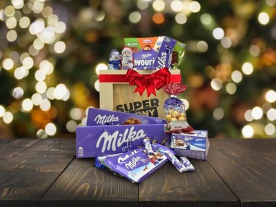Weihnachtsgeschenkbox mit Milka Schokolade und Brecheisen, Geburtstag, Feiertag