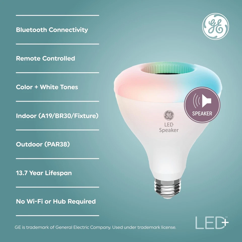 GE LED+ Color Changing Speaker LED Light Bulb, BR30 Indoor Floodlight Bulb, Soft - Image 2 of 4