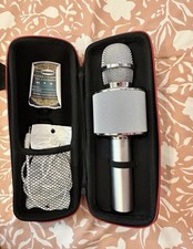 Bonaok Wireless Karaoke Microphone Silver USB Charging with Carrying Case