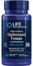 Life Extension High Potency Optimized Folate L-methylfolate Folic Acid, 8500 mcg