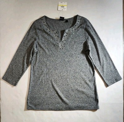 Rafaella Studio Women s Top Gray Blouse Rhinestones Size Medium