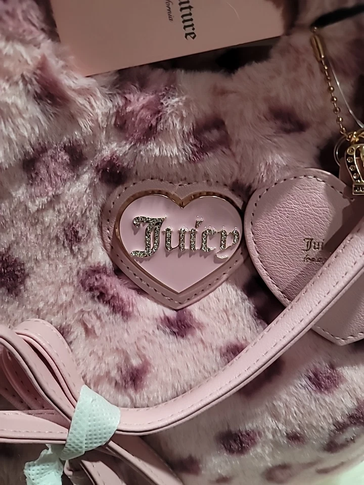 Mini Bolso de Mano Juicy Couture Calentamiento Rosa Leopardo. Dije Corazón y Corona, Nuevo con Etiquetas Foto 4 de 4