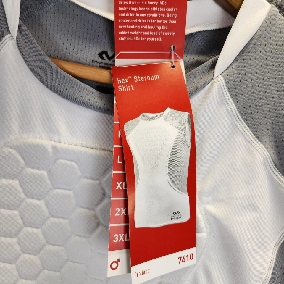 Camisa McDavid Hex Sternum Para Hombre Grande Blanca Gris 7610 Acolchada Compresión Top Foto 3 de 4