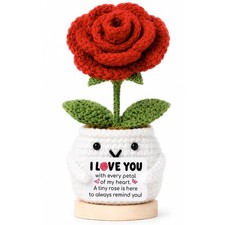 Positive Crochet Rose Flower Gift for Her, Romantic Anniversary Valentines Da...