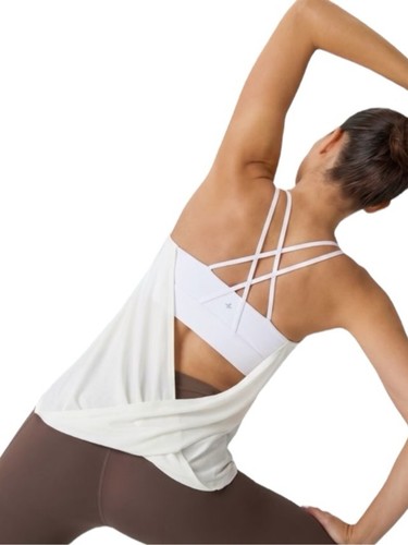 Halara neuf avec étiquette XL double sangle plissé yoga débardeur intégré soutien gorge blanc haut actif - Photo 3/11