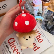 Cute Red Mushroom Plush Keychain Cartoon Stuffed Doll Toys School Bag Pendant