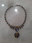 Taxco Mexican Sterling Silver Enamel Necklace, TIGER EYE & SODALITE BLUE 950