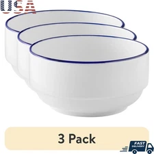 Blue Rim Stoneware Bowl Dishwasher Safe Microwave Safe Round Bowl Soup Goulash