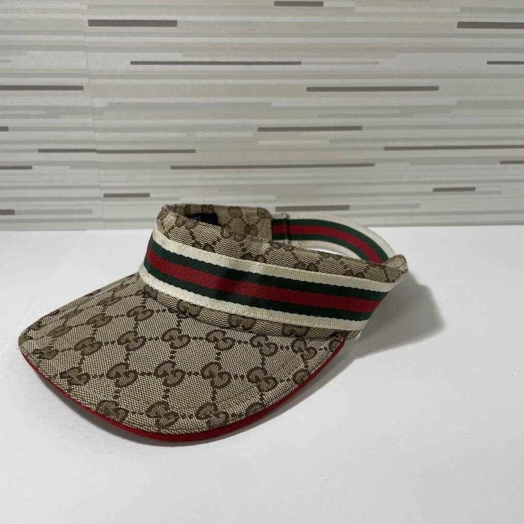 GUCCI Sun Visor Beige Hat GG Logo Monogram Canvas Size L No Box Used