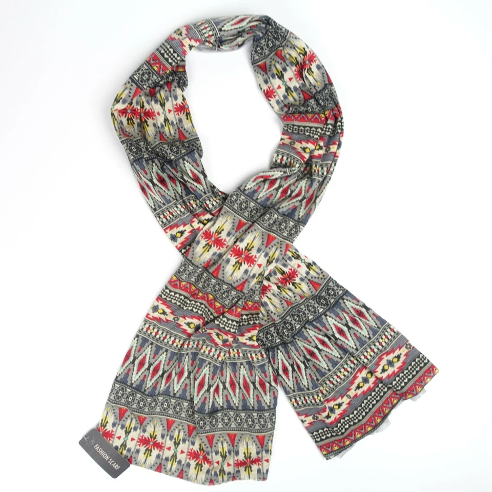 Bufanda de moda reversible con patrón envejecido azteca gris rojo amarillo D&Y 62" x 15" Foto 2 de 4
