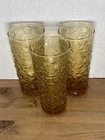 3 Vintage Anchor Hocking Tumblers Lido Milano Amber Gold Iced Tea 14oz