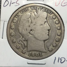 1901-S  VG   Barber Half Dollar  LY and part IT  Better Date #1    Combined Ship
