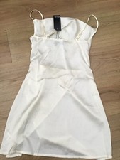 WOMENS CREAM COWL SATIN SIDE SPLIT STRAPPY DRESS BY NASTY GAL SIZE 8 BNWT