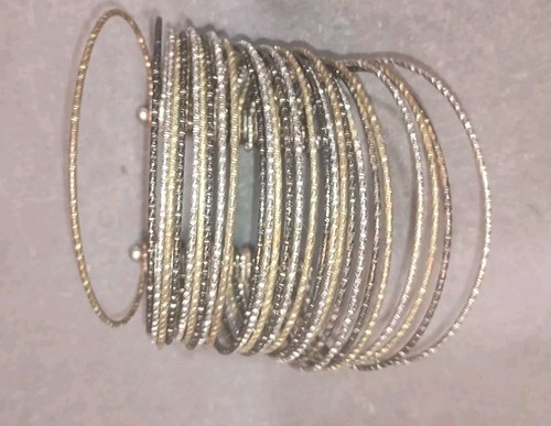 Stacked Bangle Braclet Cuff Sterling Silver And Gold Tones - Picture 3 of 9