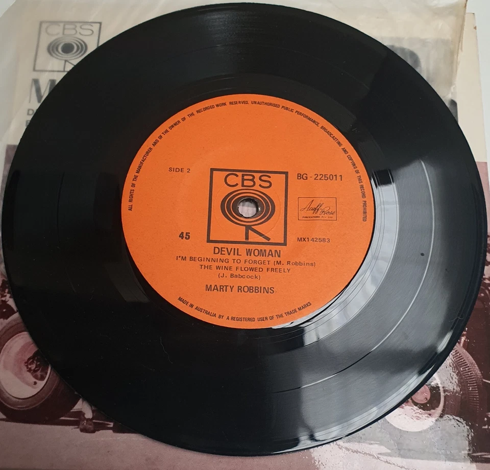 CBS Records Australia 45 Vinilo 7" EP Marty Robbins - Devil Woman c1963 Country Foto 4 de 4