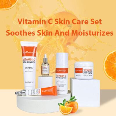 Vitamin C Skin Care Set Face Dark Spots Cream Serum Gentle Cleaning Moistur R5E8