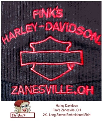 Harley Davidson Finks Zanesville ,OH Long Sleeve Embroidered Shirt 2XL  VGC
