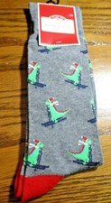 New Holiday Time Novelty Socks Fits Shoe Size 6-12 Gray-Red Green Dinosaur 503