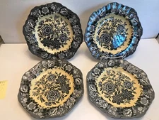 SPODE, ARCHIVE COLL, JASMINE, FOUR 9 1/4" PLATES, BLACK & YELLOW