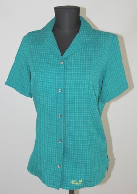 Jack Wolfskin womens green check outdoor active wear shirt Size UK 12/14 / EU M