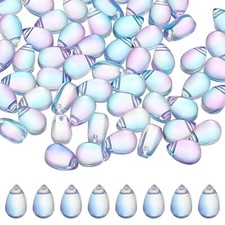 Teardrop Czech Glass Beads, 100 Pcs Bohemia Beads, Blue Purple Gradient, 6x9mm