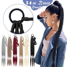 34" Thick Braiding Wrap Around Ponytail Hair Extensions Long Pony Tail As Human