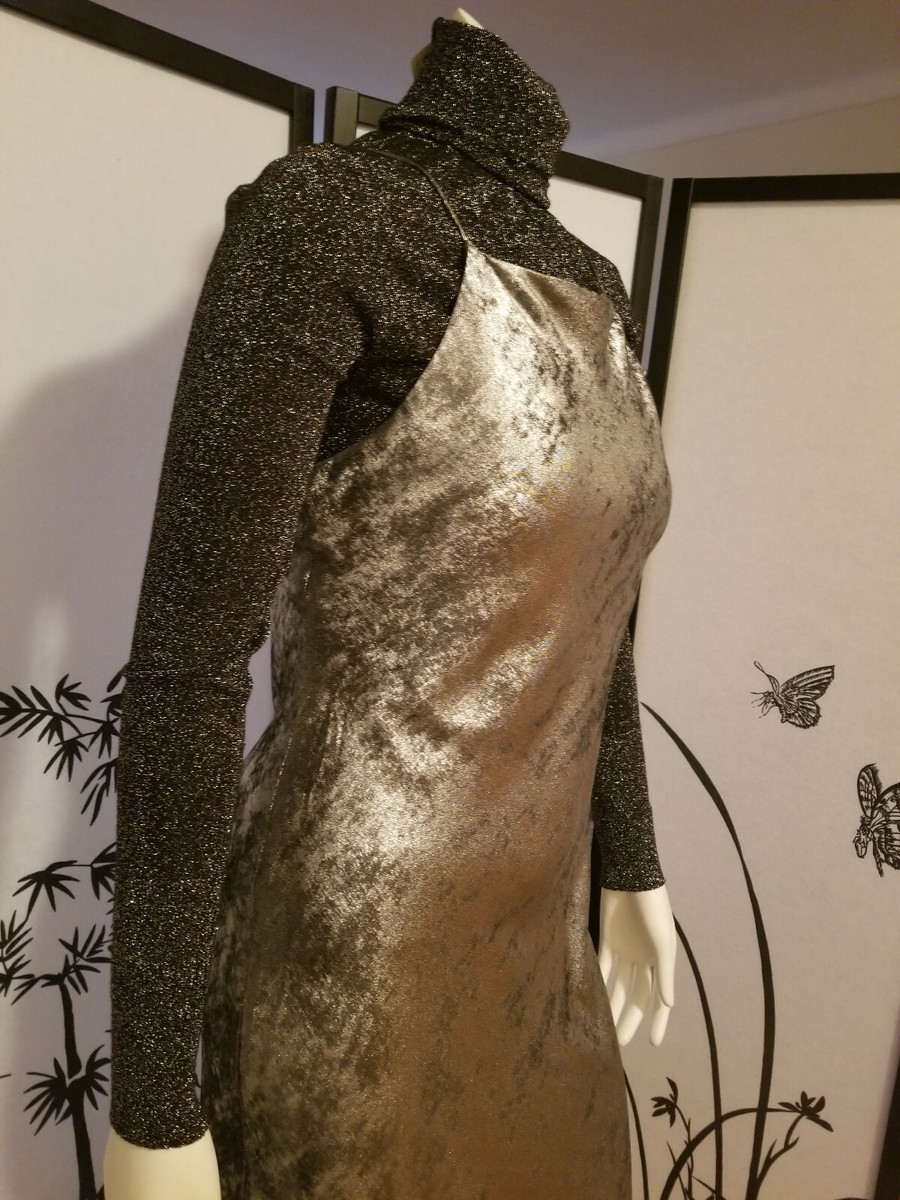 ZARA METALLIC LONG DRESS Silver 8317/420 Size M | eBay