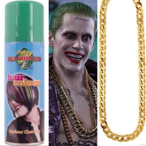 Joker Green Hair Colour Spray & Gold Chunky Chain Suicide Squad Harley