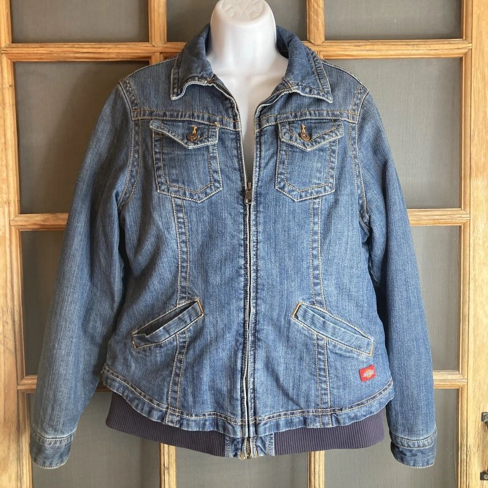 Vintage 90's Dickies Women's Blue Denim Jacket Size M 20x25, Black Quilted Liner - Image 2 of 4