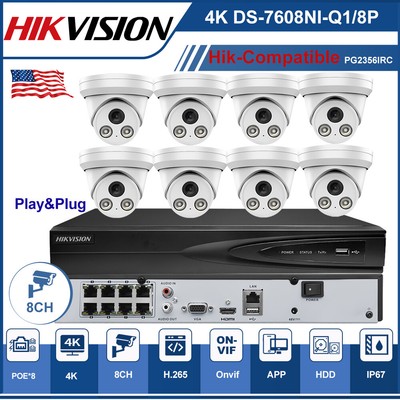 Hikvision 4K 8CH 8POE CCTV Systems 5MP Smart ColorVu IR IP67 MIC IP Camera Lot