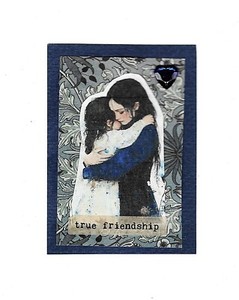 ACEO Art Trading Card ATC Original Collage True Friendship Hugging Children OOAK