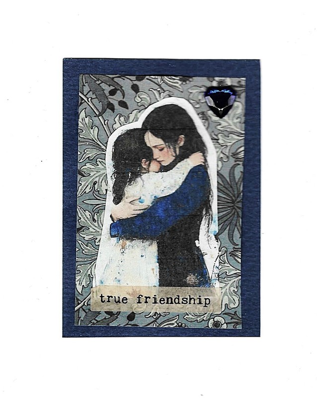 ACEO Art Trading Card ATC Original Collage True Friendship Hugging Children OOAK