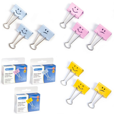 20 Rapesco 19mm Emoji Foldback Klammern, Befestigungsclips, Foldbackklammer NEU