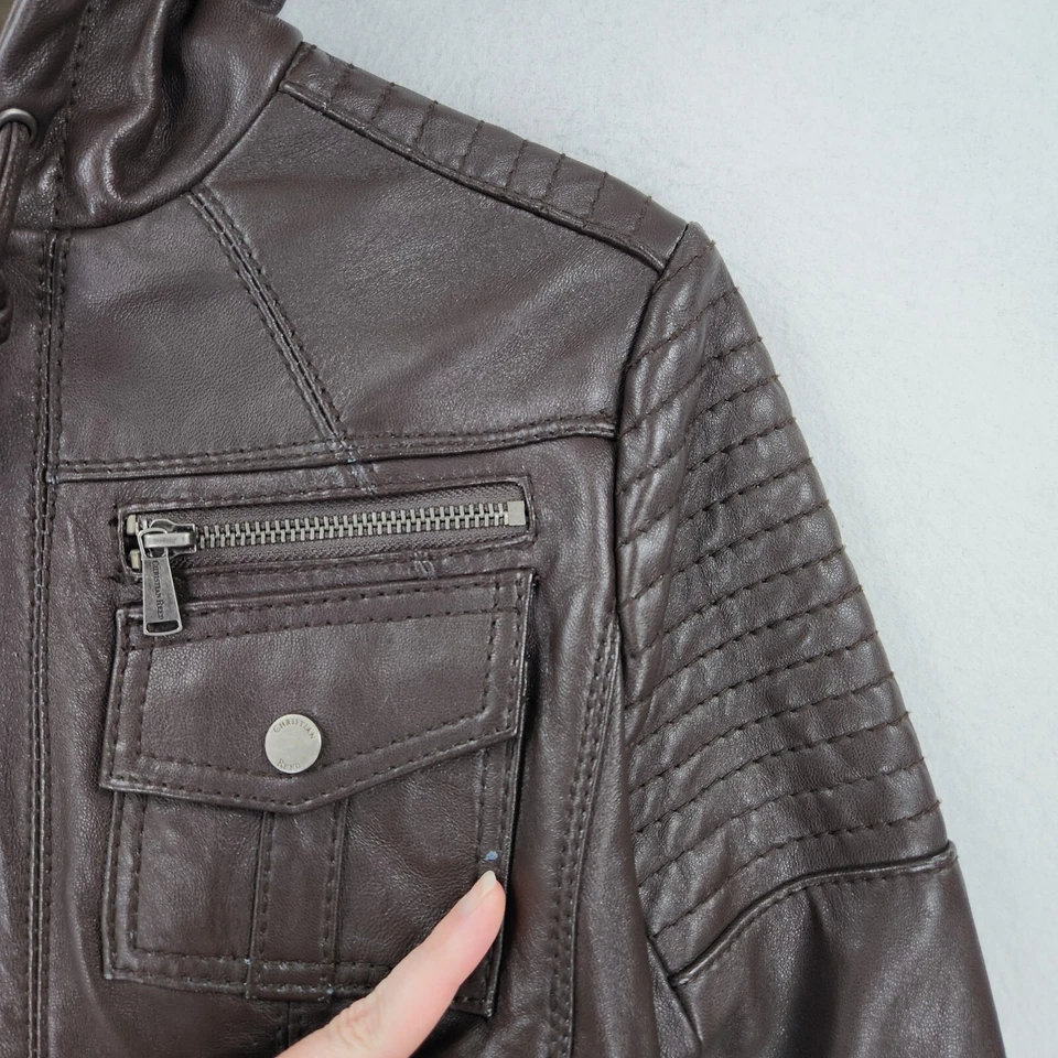 Christian Reed Jacket Womens Medium Brown Supple Leather Hooded Moto Casual - Image 3 of 4