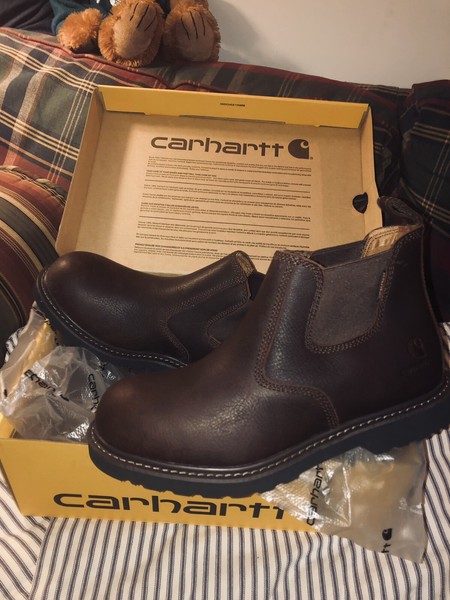 Mens CARHARTT 4-inch WATERPROOF ROMEO Slip on Boot Size 8 1/2 Wide $119.99 brown - 0-18.at