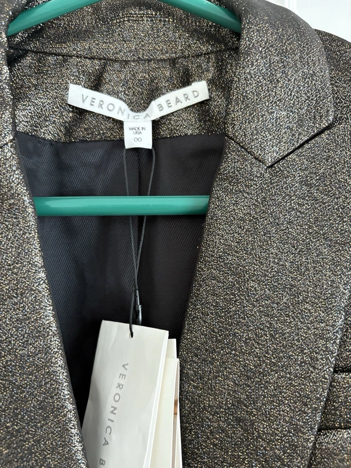 Veronica Beard Ashburn Metallic Single Breasted Blazer Jacket Bronze XS - Image 3 of 4