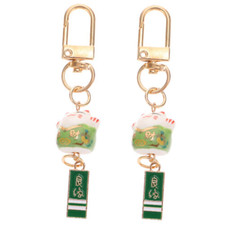 2pcs Fortune Japanese Beckoning Cat Maneki Neko Keyring Keychain Key Rings