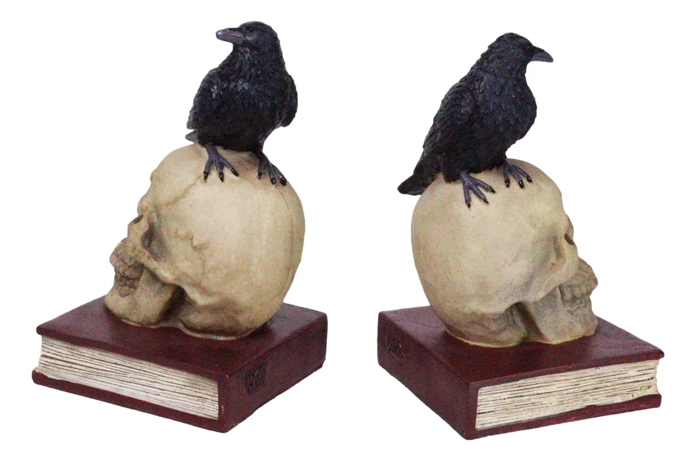 Raven Crow Perching On Skull With Ancient Book Bookends Set - Thumbnail 4
