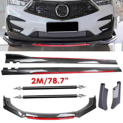 Carbon Fiber Look Red Front Lip Chin Bumper Side Skirt For Acura MDX RDX U