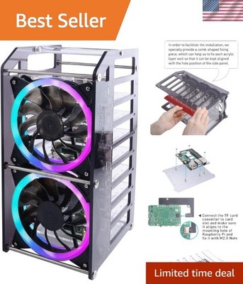 Cluster Case for Raspberry Pi - Stackable 8-Layer Rack With 120mm RGB LED 5V ...