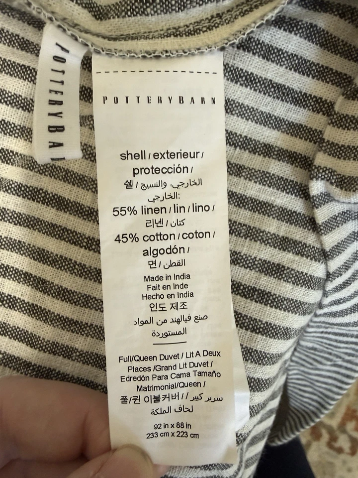 Pottery Barn Wheaton Stripe Duvet Cover Full/Queen Cotton Linen Gray - Image 3 of 4