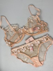 Agent Provocateur Bethanie Peach Blue 36C/3 Set New