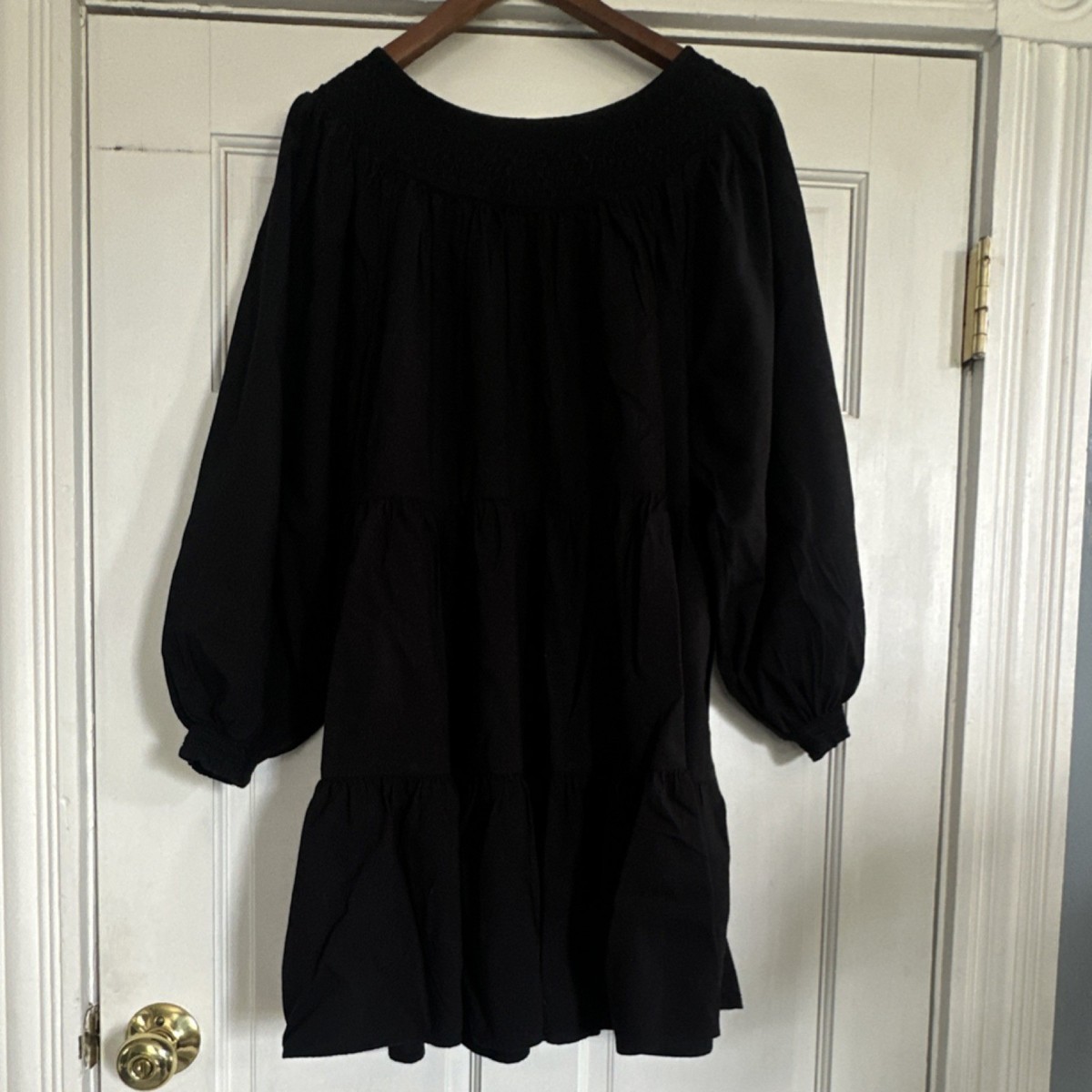 Old Navy Black Smocked Cotton Mini Dress Balloon Sleeve XL Women
